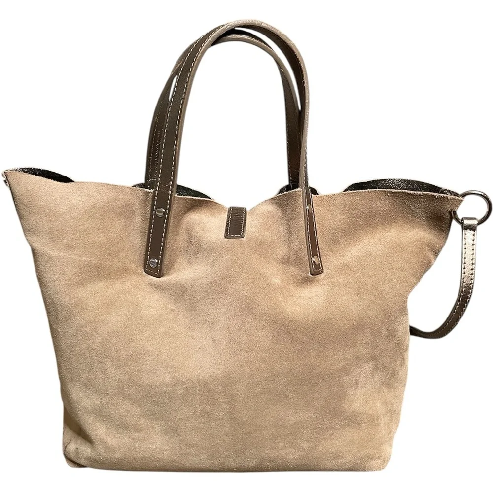 Tiffany & Co. Reversible Bronze Leather & Suede Tote Bag w/ Pochette